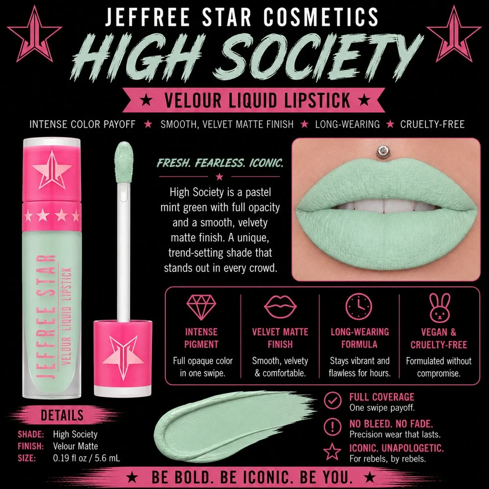 Jeffree Star High Society Velour Liquid Lipstick Mint Green 0.19 fl oz NIB